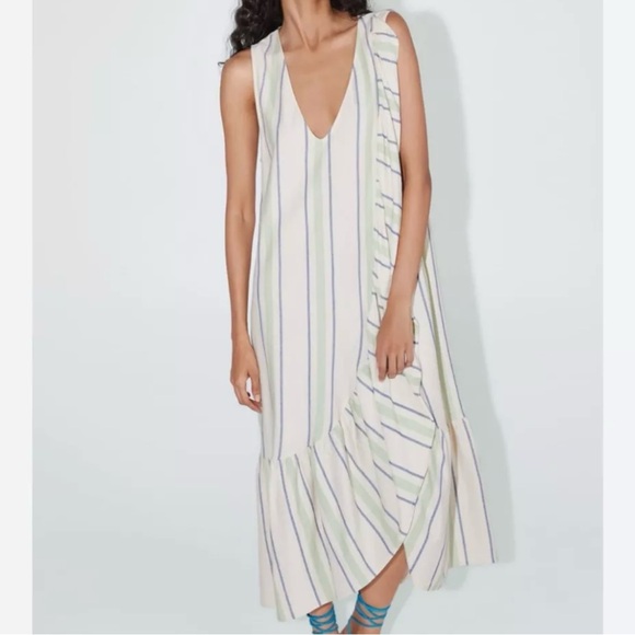 ZARA Dresses & Skirts - ZARA Casual Summer Striped Sleeveless Linen Maxi Dress / Size Medium